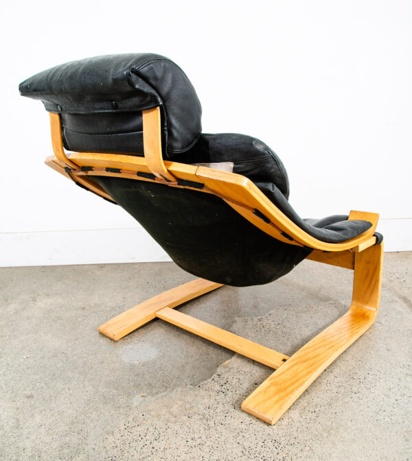 Mid Century Danish Modern Lounge Chair Black Leather Bentwood Armchair Tandem - Image 3