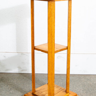 Mid Century Modern Solid Oak Pedestal Plant Stand Shelf Square Vintage