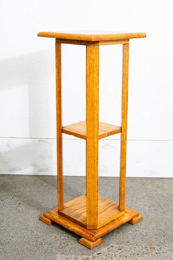 Mid Century Modern Solid Oak Pedestal Plant Stand Shelf Square Vintage