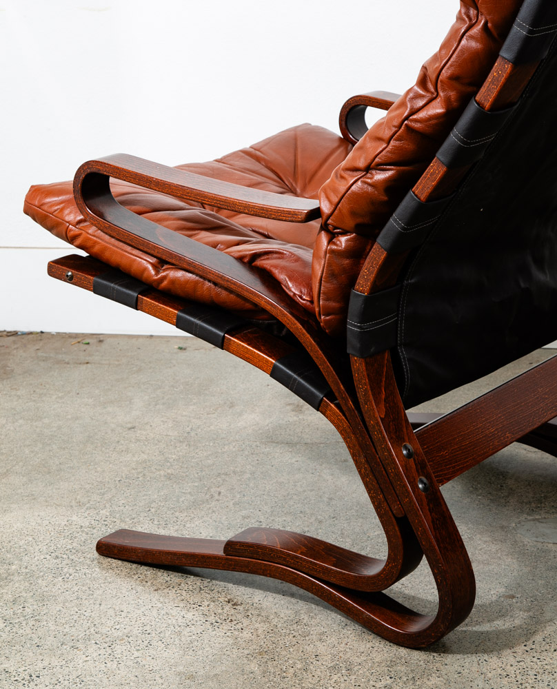 Mid Century Danish Modern Lounge Chairs Brown Leather Bentwood Set Pair Vintage - Image 9