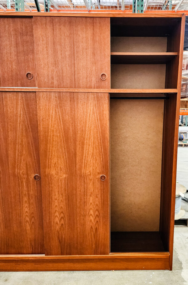 Mid Century Danish Closet Cabinet Armoire Teak Credenza Wardrobe Denmark Sliding - Image 4