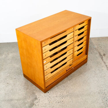 Mid Century Modern Cabinet Roll Up Tambour Door Wood 14 Drawers Storage Oak Vamo
