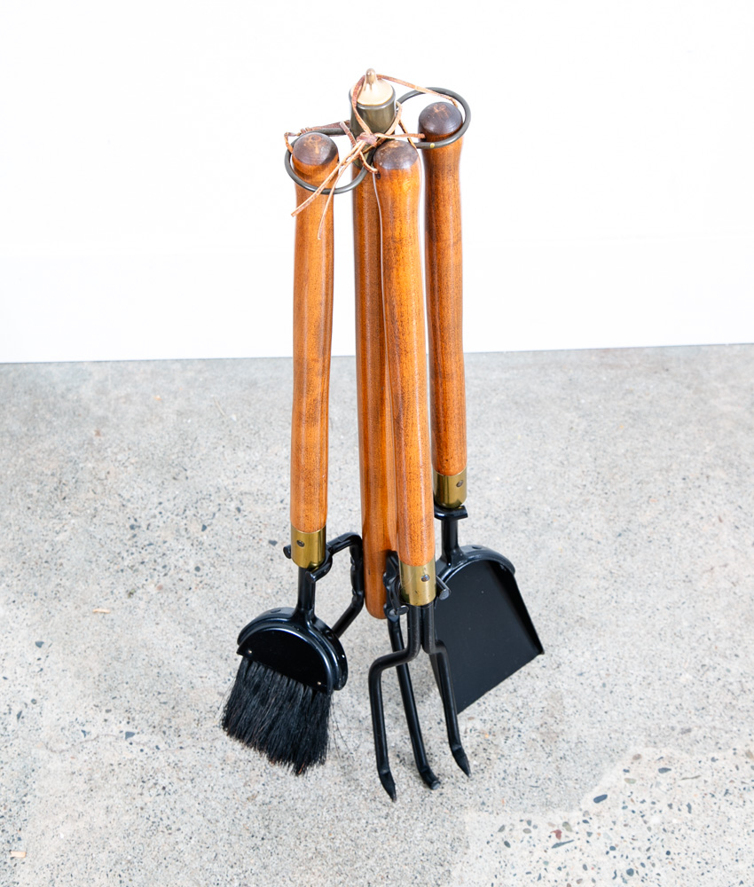 Mid Century Modern Fireplace Tools Wood Brass Cast iron Pilgrim Seymour Nelson - Image 6