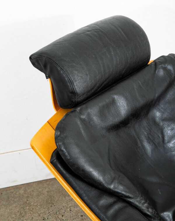 Mid Century Danish Modern Lounge Chair Black Leather Bentwood Armchair Tandem - Image 5