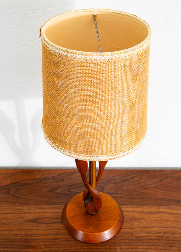 Mid Century Modern Table Lamp Sculptural Tulip Carved Walnut Brass MCM Solid - Image 8