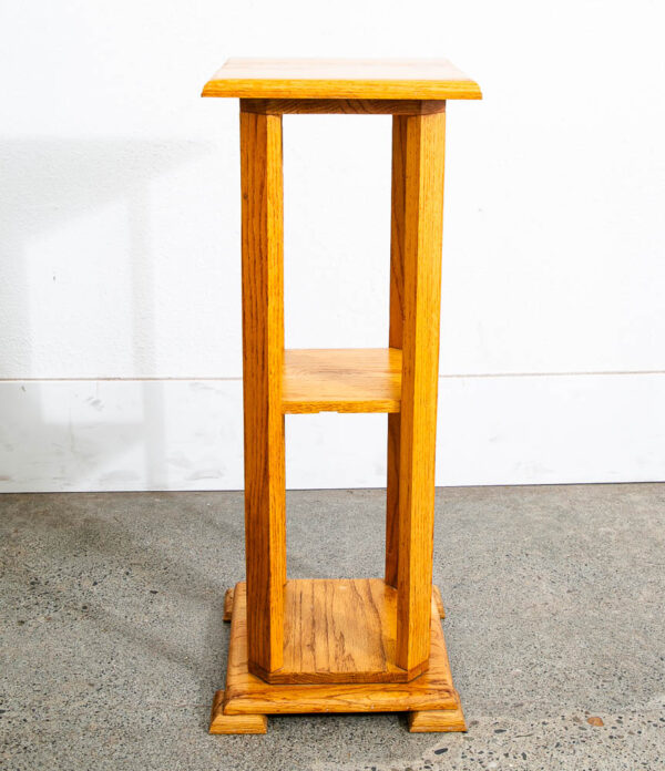 Mid Century Modern Solid Oak Pedestal Plant Stand Shelf Square Vintage - Image 2
