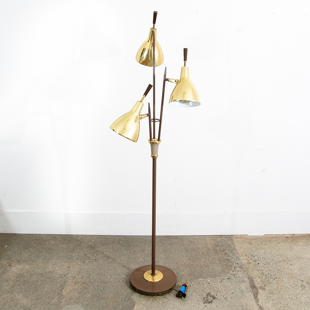 Mid Century Modern Floor Lamp Metal Brass Adjustable 3 Light Gerald Thurston Mcm
