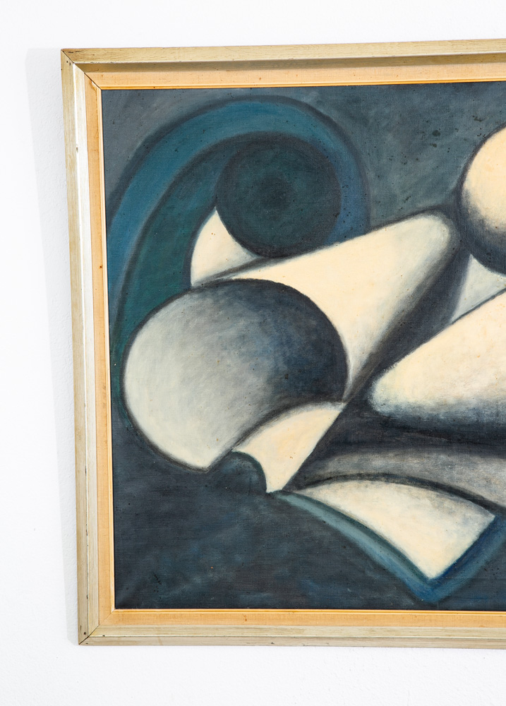 Mid Century Modern Painting Art Abstract Expressionism Blue Black White Signed - Image 8