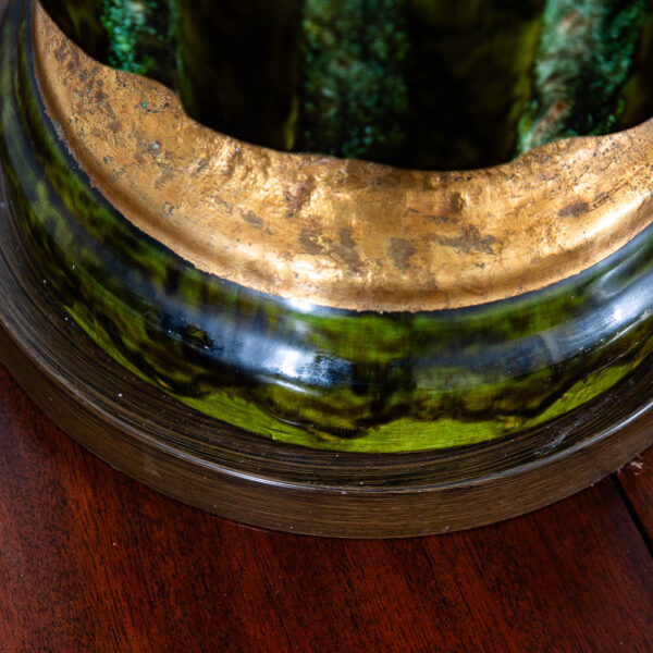 Mid Century Modern Table Lamp Ceramic Drip Glaze Studio Round Teal Green Brass Mcm - Image 7