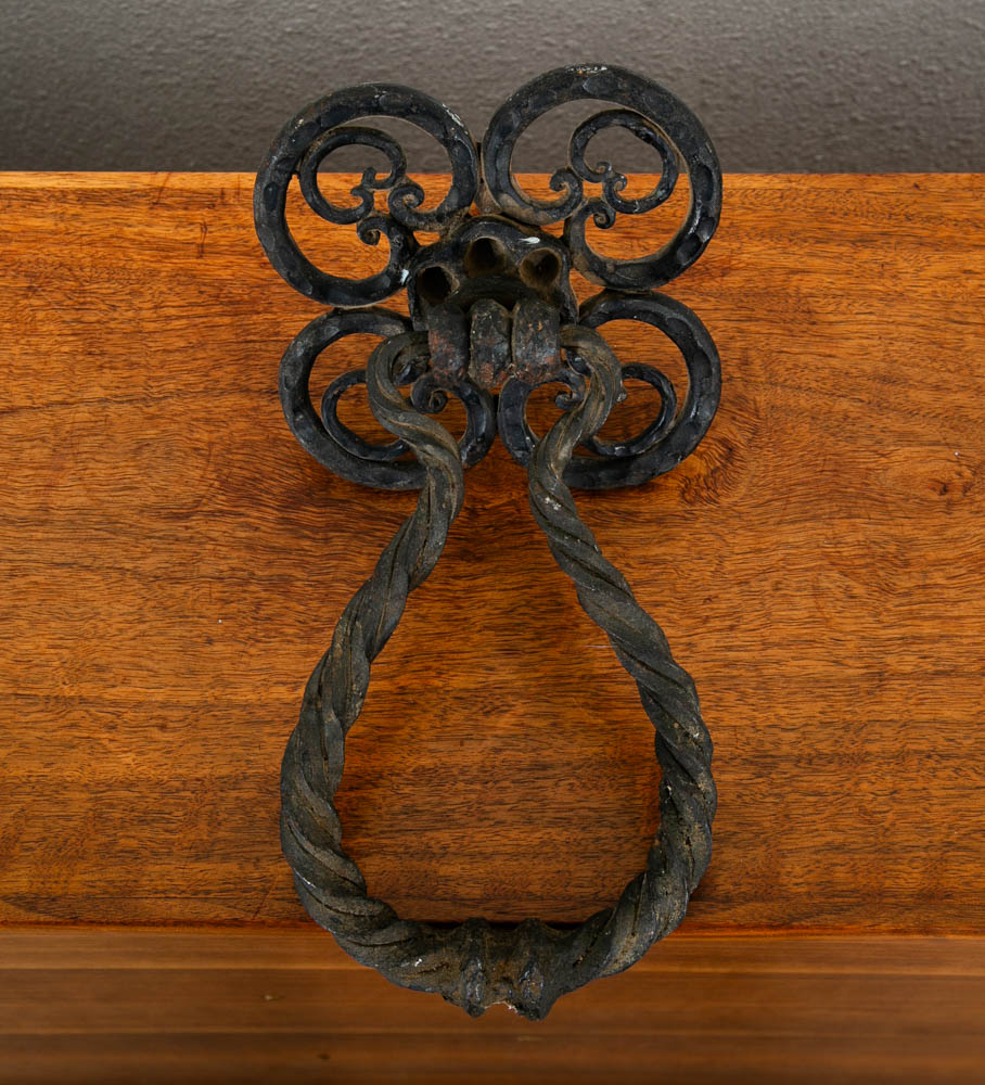 Mid Century Modern Gothic Door Knocker Heavy Cast Iron Mcm Texture Black Antique - Image 8
