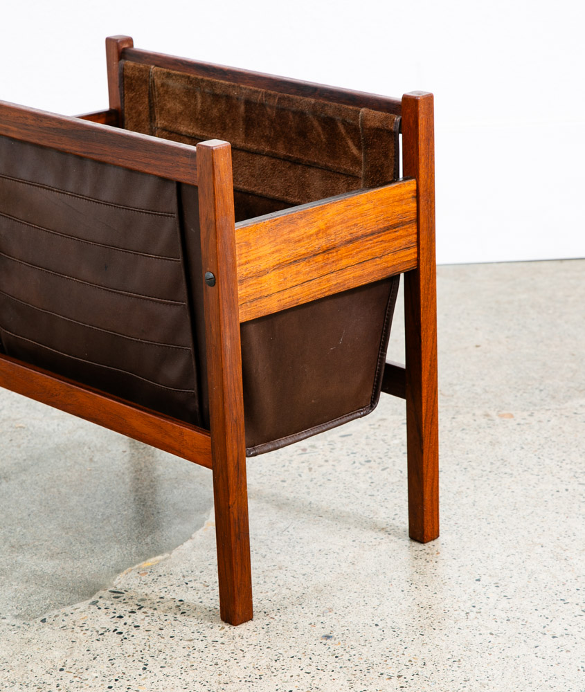 Mid Century Modern Magazine Rack Rosewood Salin Vintage Danish Leather Sling - Image 9