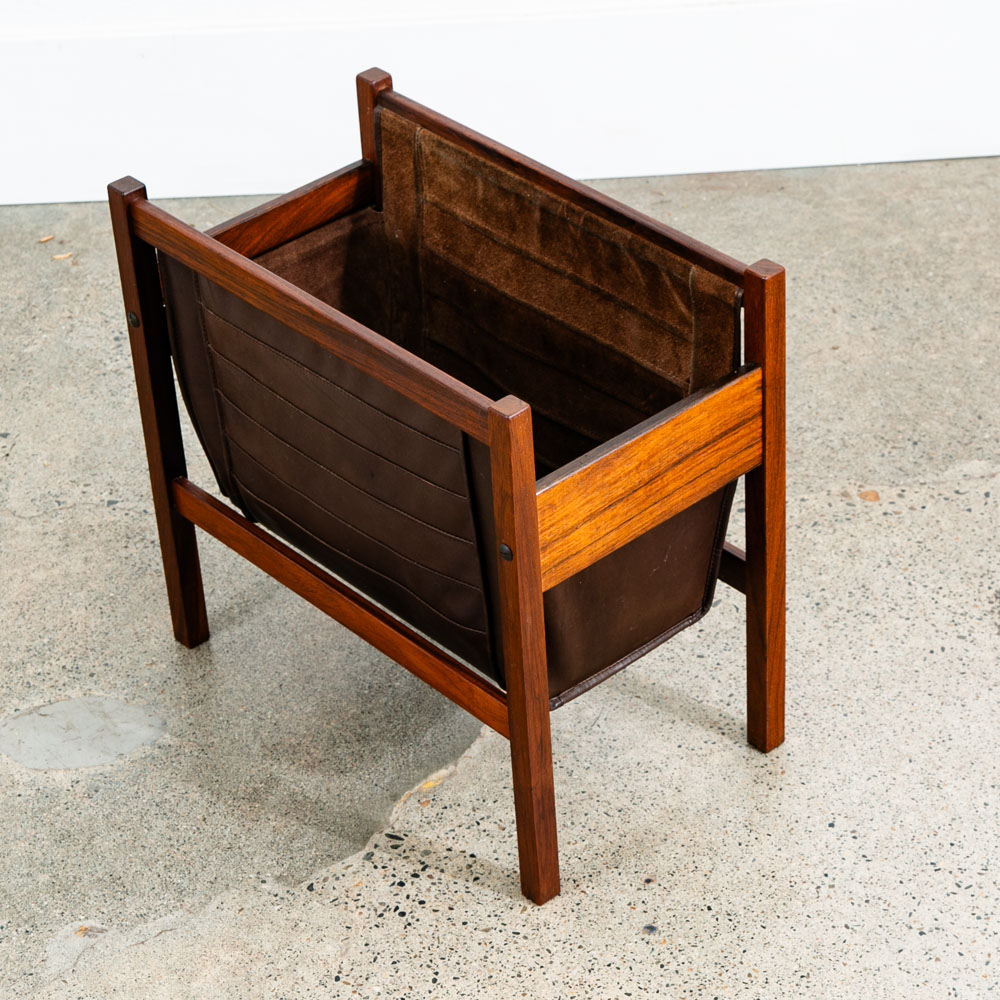 Mid Century Modern Magazine Rack Rosewood Salin Vintage Danish Leather Sling - Image 12