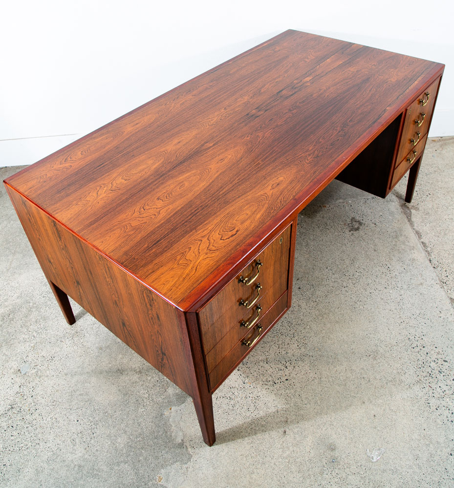 Mid Century Danish Modern Desk Executive Rosewood Ole Wanscher Locking 8 Drawer - Image 6