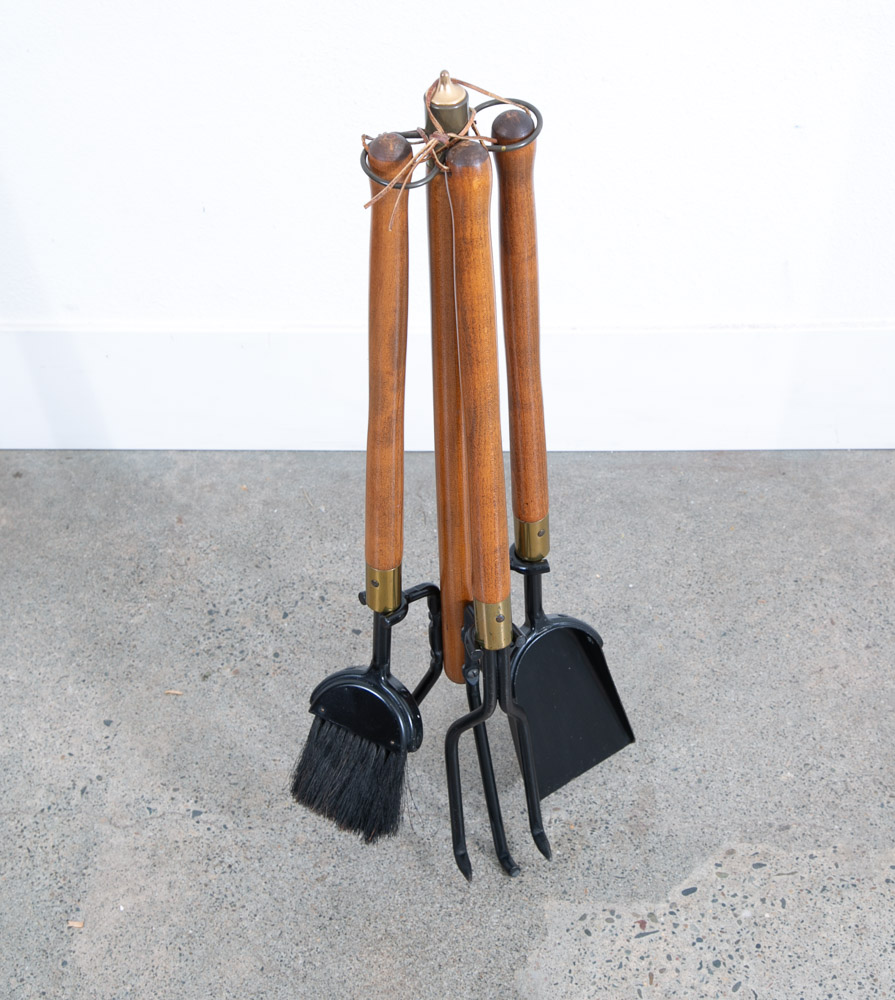Mid Century Modern Fireplace Tools Wood Brass Cast iron Pilgrim Seymour Nelson - Image 7