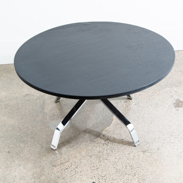 Mid Century Modern Coffee Table Round Chrome Slate Stone Top Vintage 4 Star Mcm