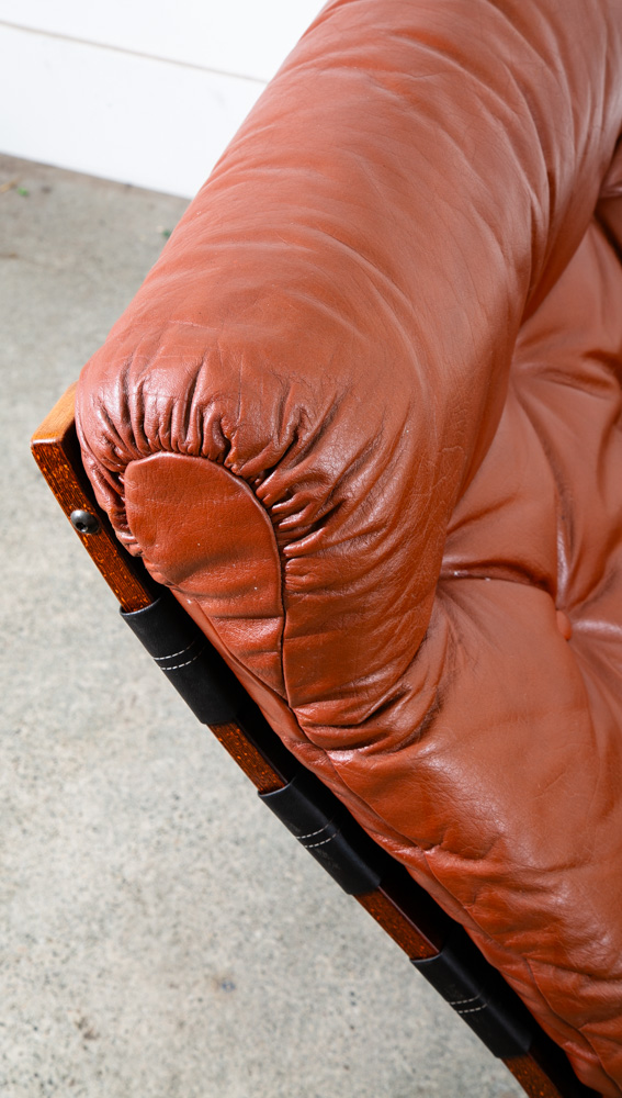 Mid Century Danish Modern Lounge Chairs Brown Leather Bentwood Set Pair Vintage - Image 11