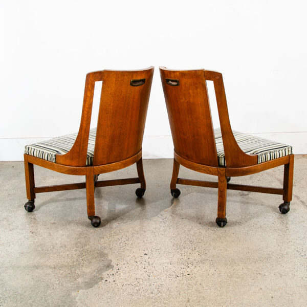 Mid Century Modern Dining Chairs Set 4 Walnut Rolling Vintage Casters X frame - Image 6