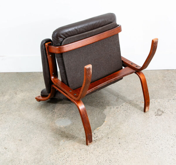 Mid Century Danish Modern Lounge Chair Brown Leather Bentwood Tufted Armchair - Image 4