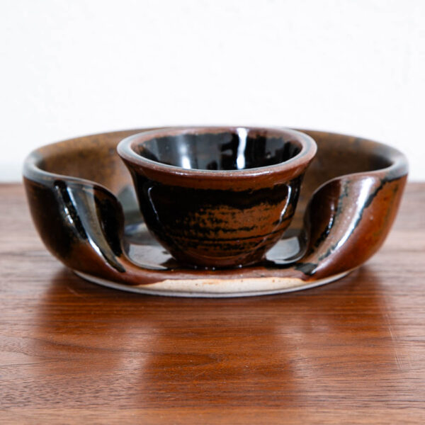 Mid Century Modern Studio Pottery Chip and Dip Dish Bowl Signed Bruce Larrabee - Image 4