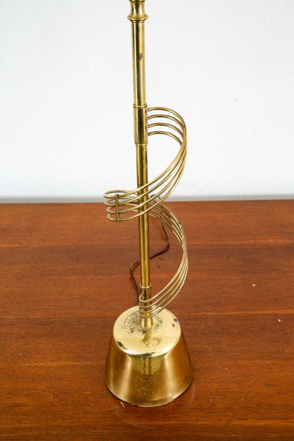 Mid Century Modern Table Lamp Swirled Brass Metal White Milk Glass Shade Vintage - Image 2