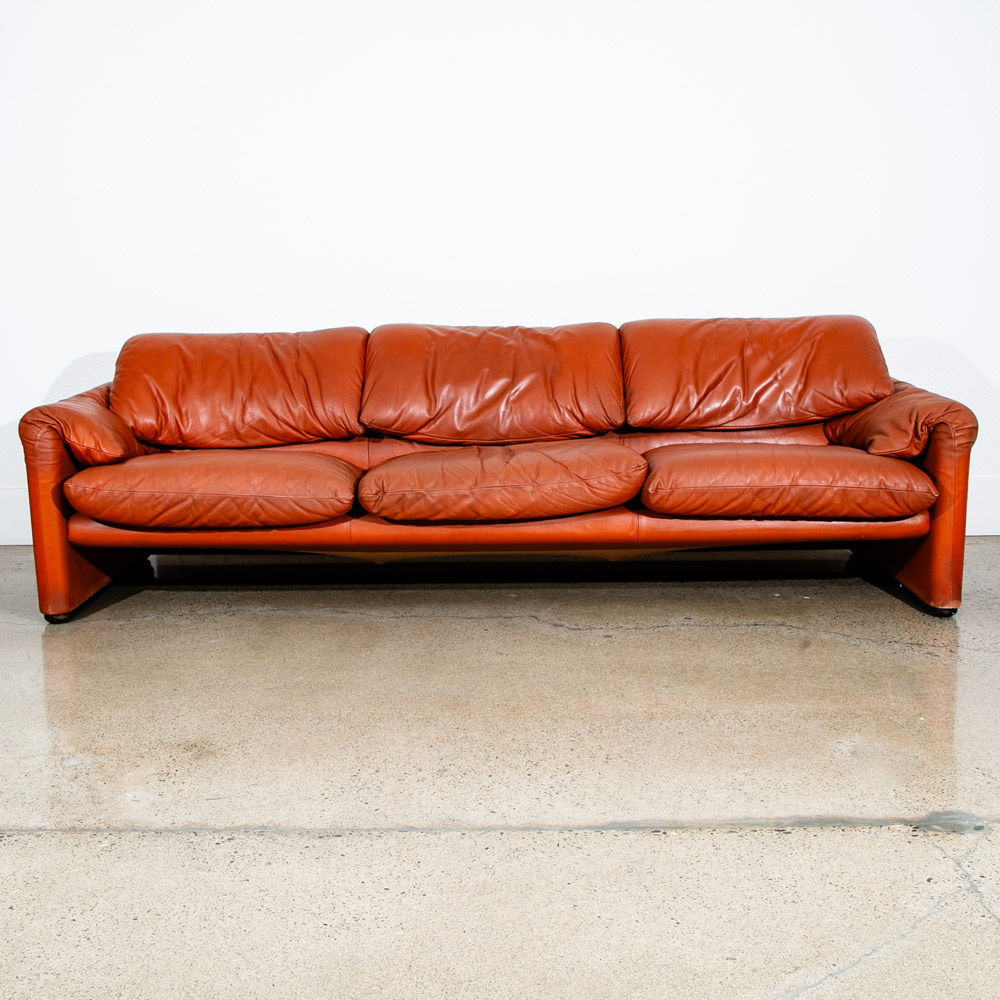 Mid Century Modern Leather Sofa Couch Vico Magistretti Cassina Maralunga Brown - Image 2