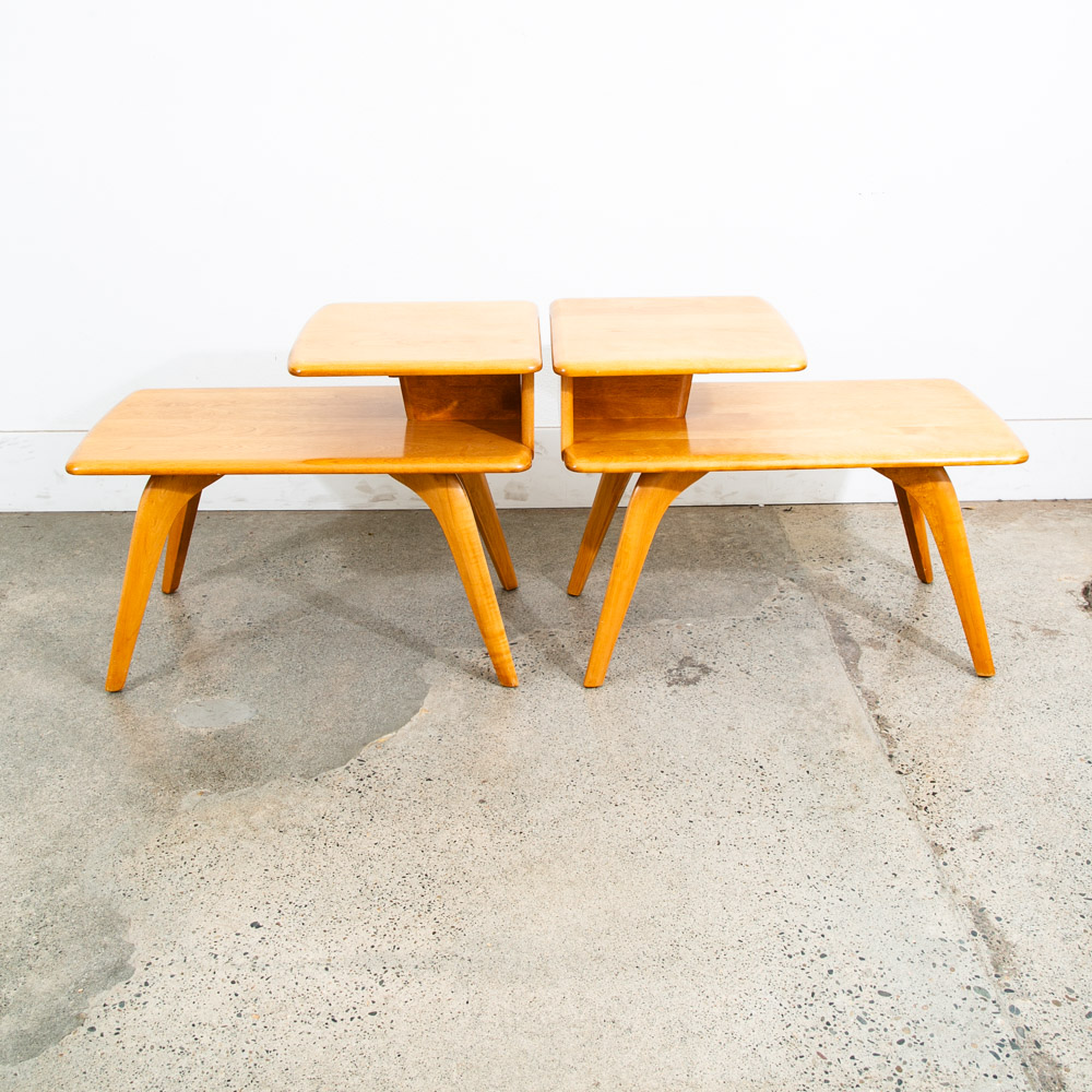 Mid Century modern Nightstands End Side Tables Heywood Wakefield Step Up Blonde - Image 3