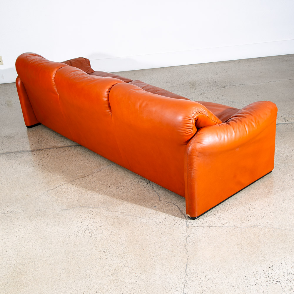 Mid Century Modern Leather Sofa Couch Vico Magistretti Cassina Maralunga Brown - Image 11