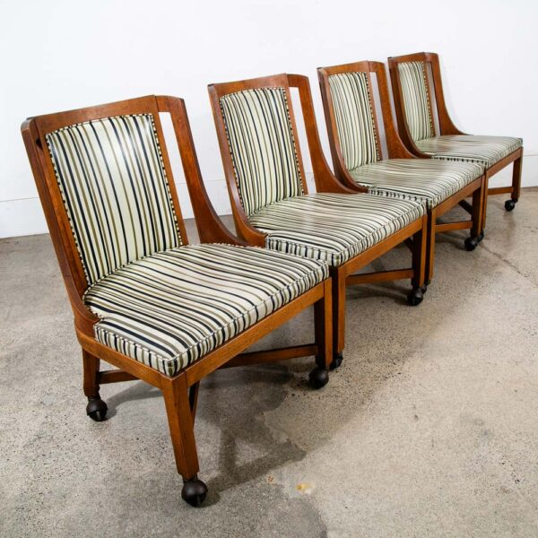Mid Century Modern Dining Chairs Set 4 Walnut Rolling Vintage Casters X frame