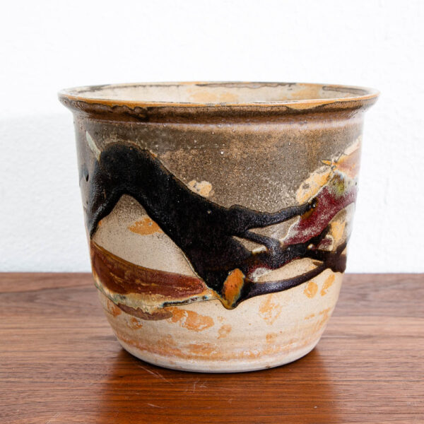 Mid Century Modern Planter Pot Multicolor Studio Pottery Round Munja Stoneware 6" - Image 8