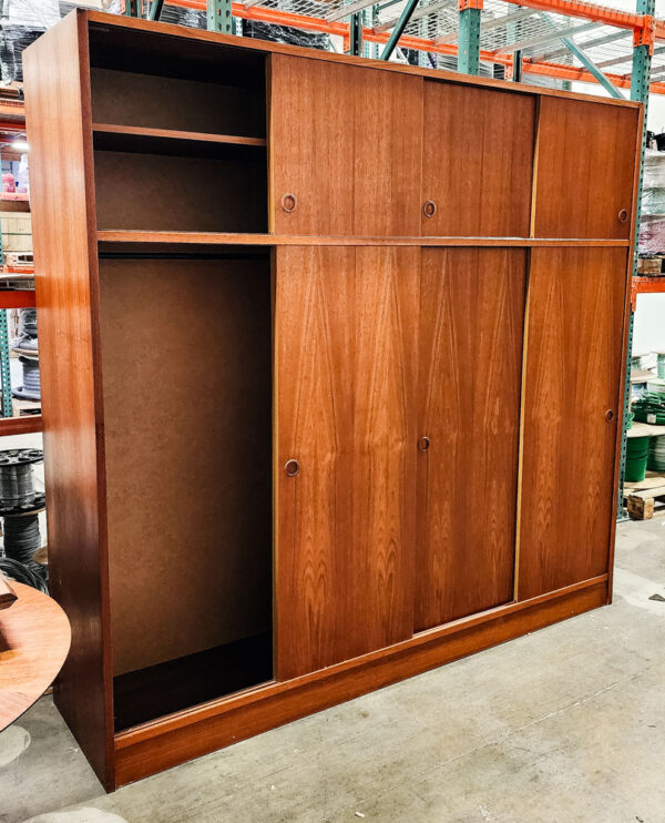 Mid Century Danish Closet Cabinet Armoire Teak Credenza Wardrobe Denmark Sliding - Image 3