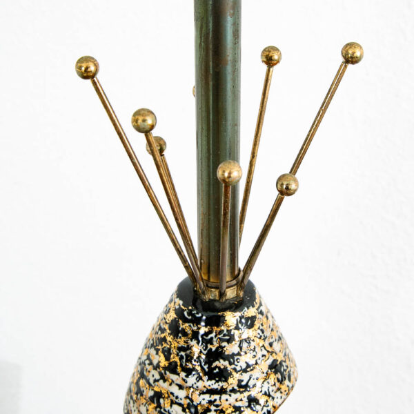 Mid Century Modern Table Lamp Atomic Swirled Black Gold Ceramic Brass Vintage - Image 5
