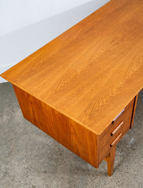 Mid Century Modern Desk Executive Oak Vintage 6 Drawers Denmark Office Bookshelf - Image 8