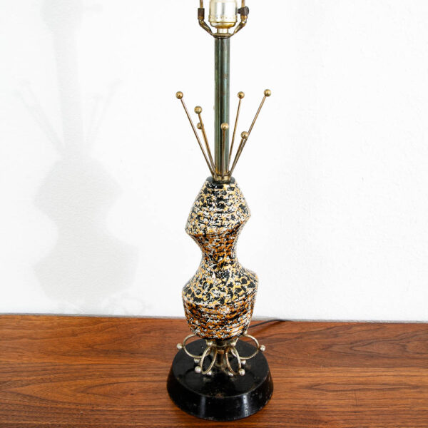 Mid Century Modern Table Lamp Atomic Swirled Black Gold Ceramic Brass Vintage - Image 3