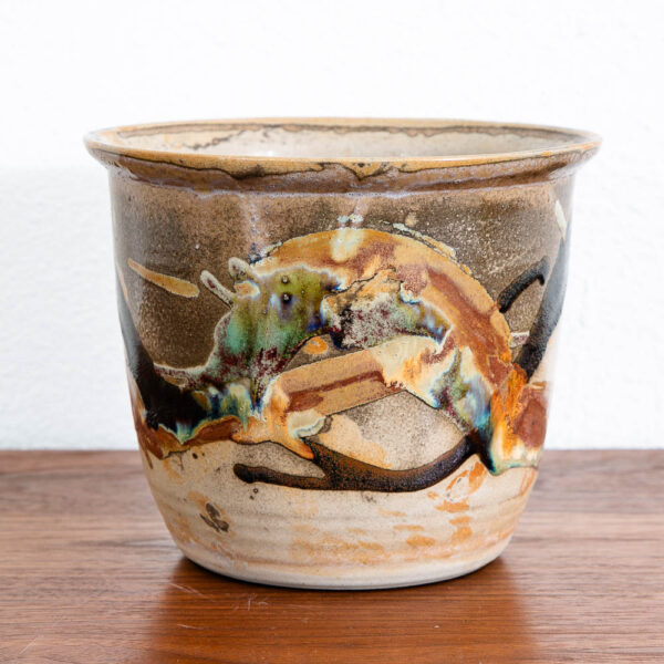 Mid Century Modern Planter Pot Multicolor Studio Pottery Round Munja Stoneware 6"