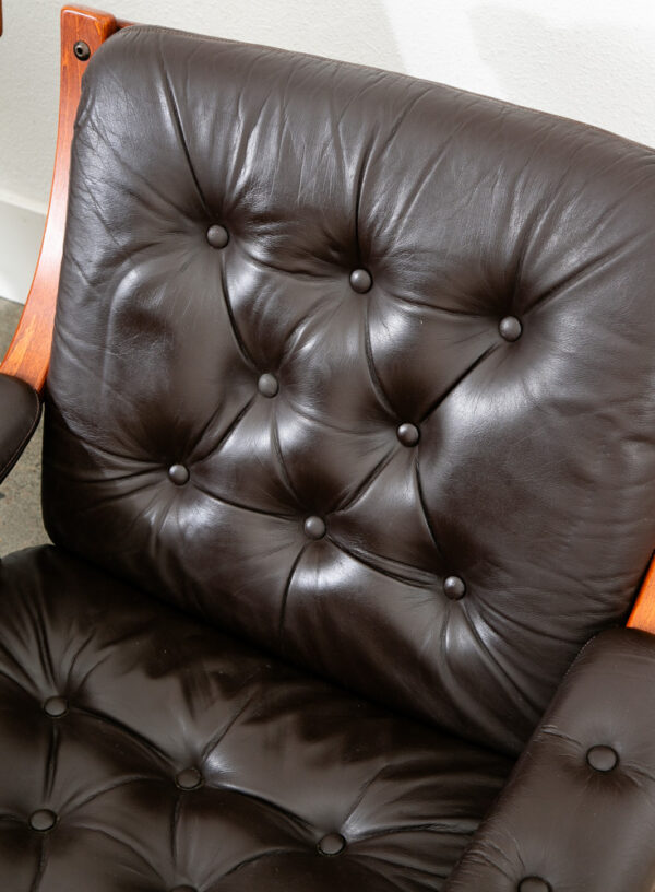 Mid Century Danish Modern Lounge Chair Brown Leather Bentwood Tufted Armchair - Image 5