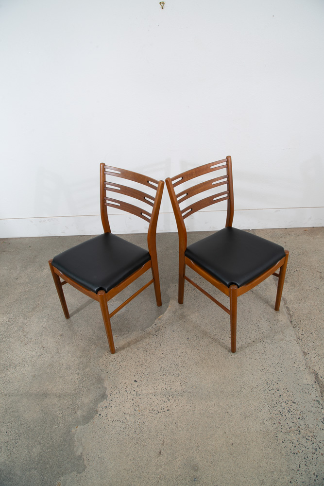 Mid Century Modern Dining Chairs Pair Set Mobler Ladder Farstrup Teak Mcm Black - Image 7