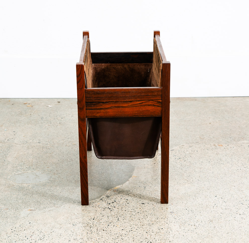 Mid Century Modern Magazine Rack Rosewood Salin Vintage Danish Leather Sling - Image 7