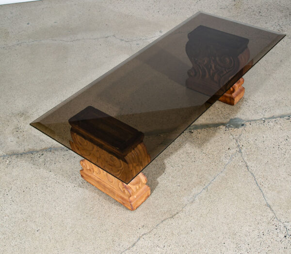 Mid Century Modern Coffee Table Smoked Glass Cement Sculptural Vintage Brown - Image 5