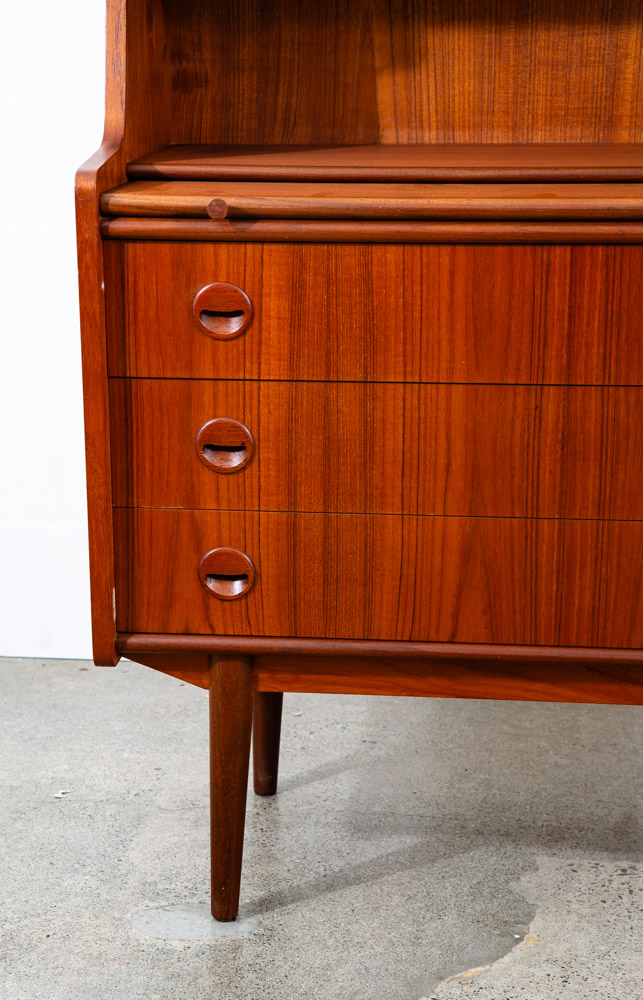 Mid Century Danish Modern Secretary Desk Teak Sliding Denmark 5 Drawers Handles - Image 8