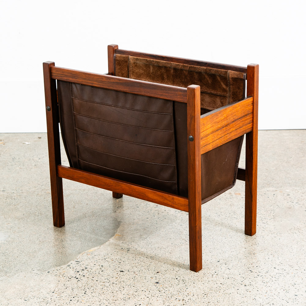 Mid Century Modern Magazine Rack Rosewood Salin Vintage Danish Leather Sling