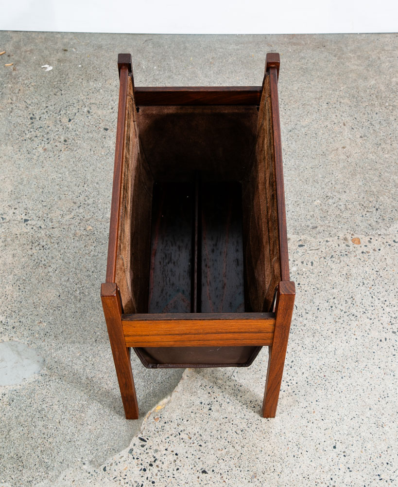 Mid Century Modern Magazine Rack Rosewood Salin Vintage Danish Leather Sling - Image 10