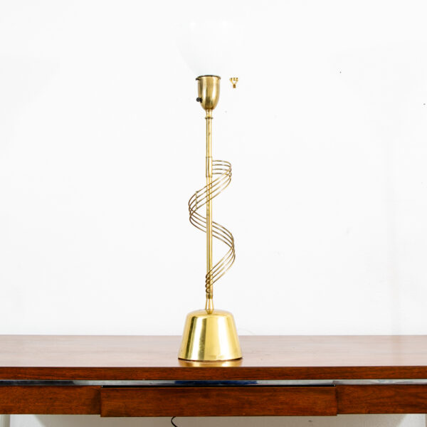 Mid Century Modern Table Lamp Swirled Brass Metal White Milk Glass Shade Vintage - Image 5