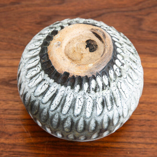 Mid Century Modern Studio Pottery Vase Black White Textured Pot Ceramic Round - Image 5