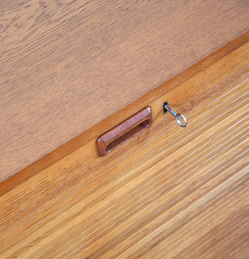 Mid Century Modern Cabinet Roll Up Tambour Door Wood 14 Drawers Storage Oak Vamo - Image 11