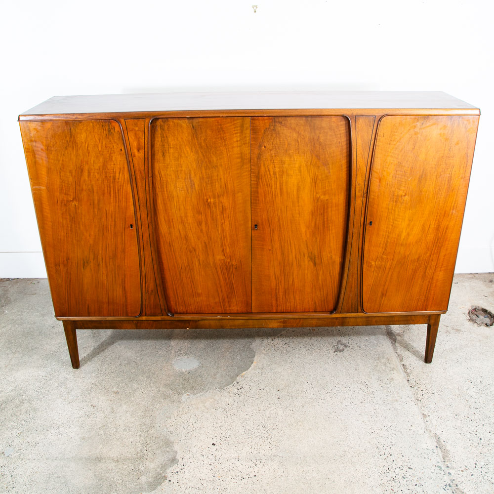 Mid Century Danish Modern Credenza Walnut Sideboard Locking Drawers Cabinet Key