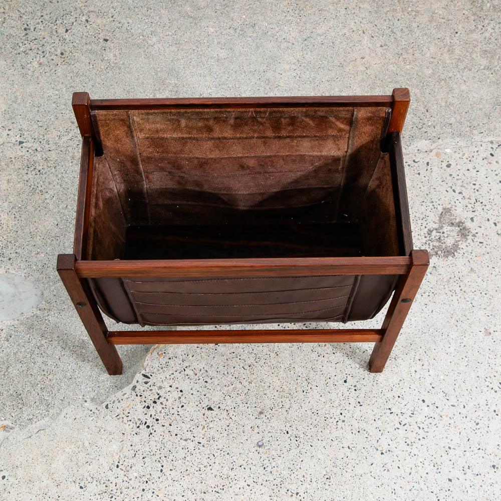 Mid Century Modern Magazine Rack Rosewood Salin Vintage Danish Leather Sling - Image 11