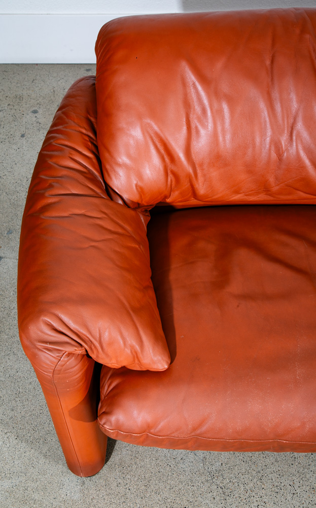 Mid Century Modern Leather Sofa Couch Vico Magistretti Cassina Maralunga Brown - Image 7
