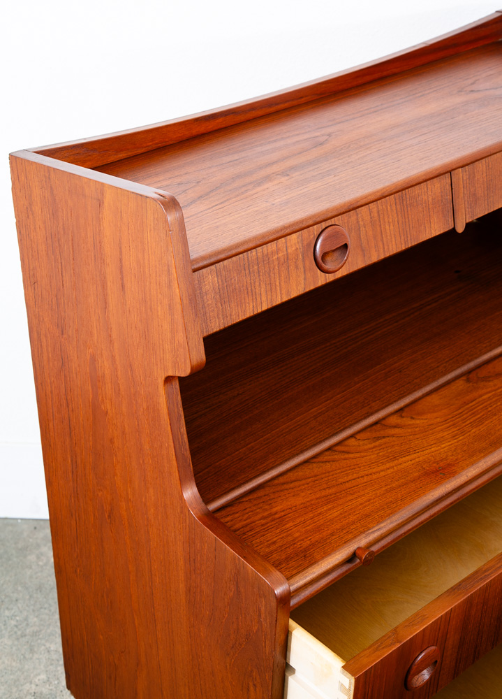 Mid Century Danish Modern Secretary Desk Teak Sliding Denmark 5 Drawers Handles - Image 9