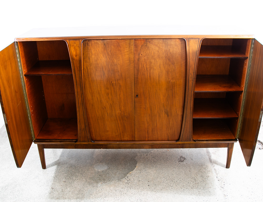 Mid Century Danish Modern Credenza Walnut Sideboard Locking Drawers Cabinet Key - Image 3
