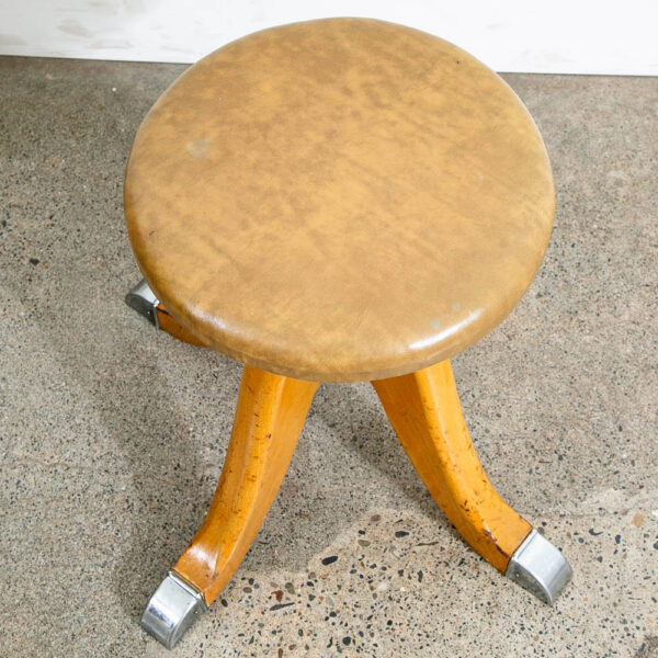 Antique Hamilton Stool Adjustable Solid Wood Swivel Tan Drafting Industrial - Image 4